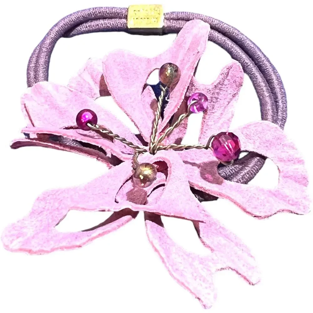 Colette Malouf Leather Cutout Flower bendable beaded hair band bow NWOT